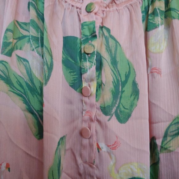 The Webster Miami silky flowy egret and folIage oversize knee length dress - Picture 4 of 12